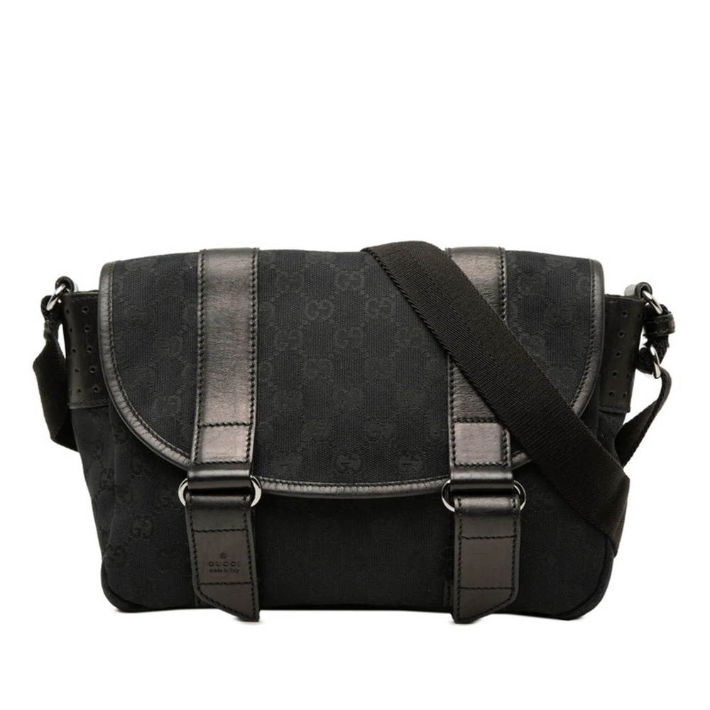 Gucci GG Canvas Crossbody Shoulder Bag 145858 Black Leather Women's GUCCI